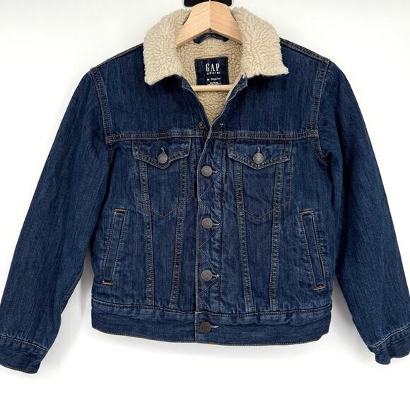 GAP Kid's Sherpa Lined Denim Jacket Trucker Size M‎ 8-9 - Picture 1 of 8
